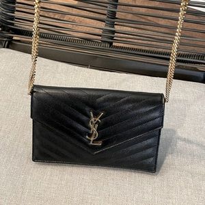 Used YSL envelope wallet black with gold hardware